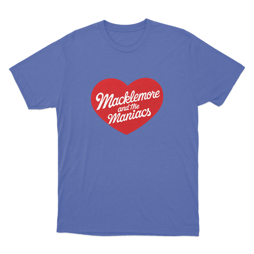 Macklemore And The Maniacs Heart Unisex T Shirt Blue Macklemore And The Maniacs Heart Unisex T Shirt Blue