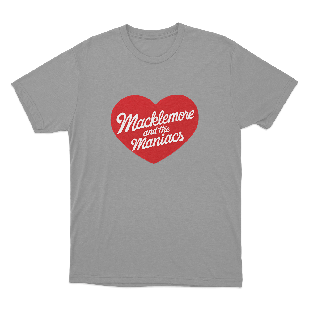 Macklemore And The Maniacs Heart Unisex T Shirt Grey Macklemore And The Maniacs Heart Unisex T Shirt Grey